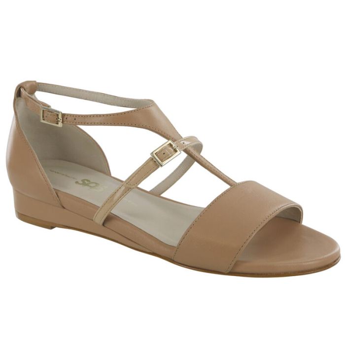 SAS Women's Sandra T-Strap Wedge Sandal-Camel / Patent - Click Image to Close