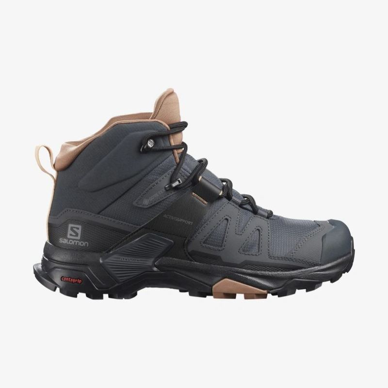 SALOMON WOMEN'S X ULTRA 4 MID WIDE GORE-TEX-Ebony / Mocha Mousse / Almond Cream