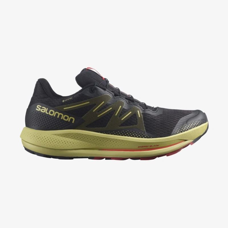 SALOMON MEN'S PULSAR TRAIL GORE-TEX-Black / Leek Green / Poppy Red - Click Image to Close