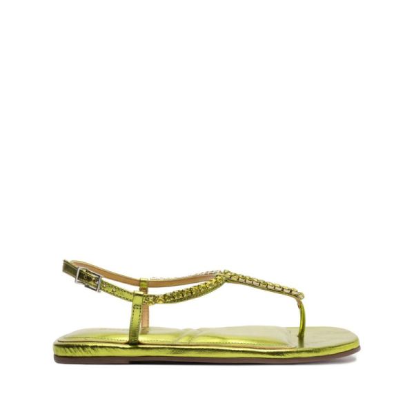 Schutz | Groove Metallic Leather Flat-Green Yellow