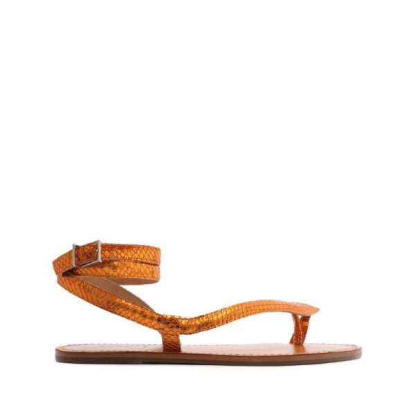 Schutz | Courtney Metallic Leather Sandal-Orange