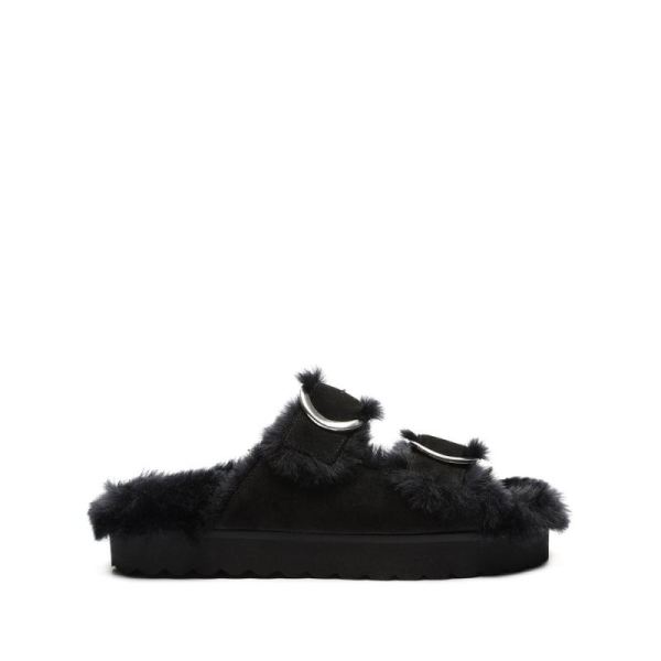 Schutz | Flophy Suede&Fur Flat Sandal-Black - Click Image to Close