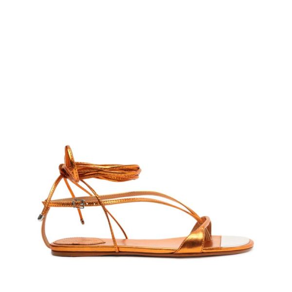 Schutz | Vikki Flat Metallic Leather Sandal-Orange