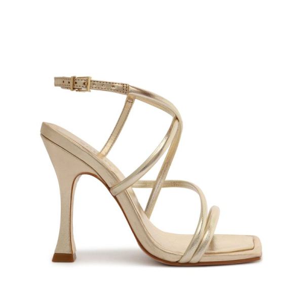 Schutz | Lovi Metallic Nappa Leather Sandal-Light Gold - Click Image to Close