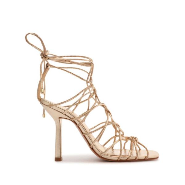 Schutz | Heyde Metallic Leather Sandal-Platina Gold - Click Image to Close