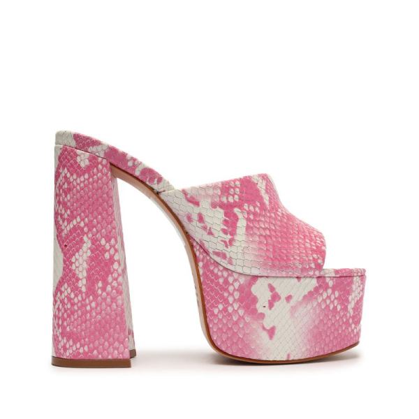 Schutz | Darah Snake-Embossed Leather Sandal-Rose Snake - Click Image to Close