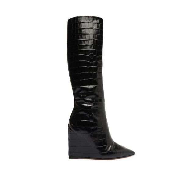 Schutz | Asya Up Crocodile-Embossed Leather Boot-Black