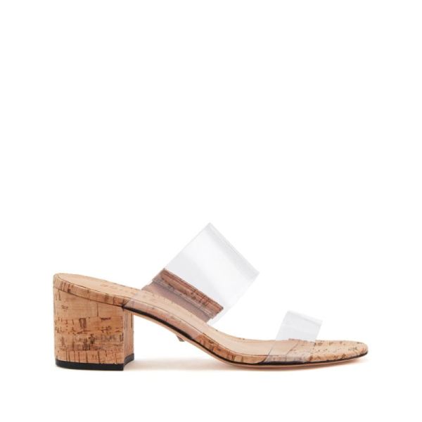 Schutz | Victorie Low Heel Sandal in Natural Cork&Vinyl -Natural Cork