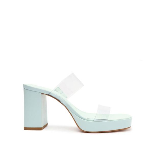 Schutz | Ariella Platform Vinyl Sandal-Soft Sky - Click Image to Close