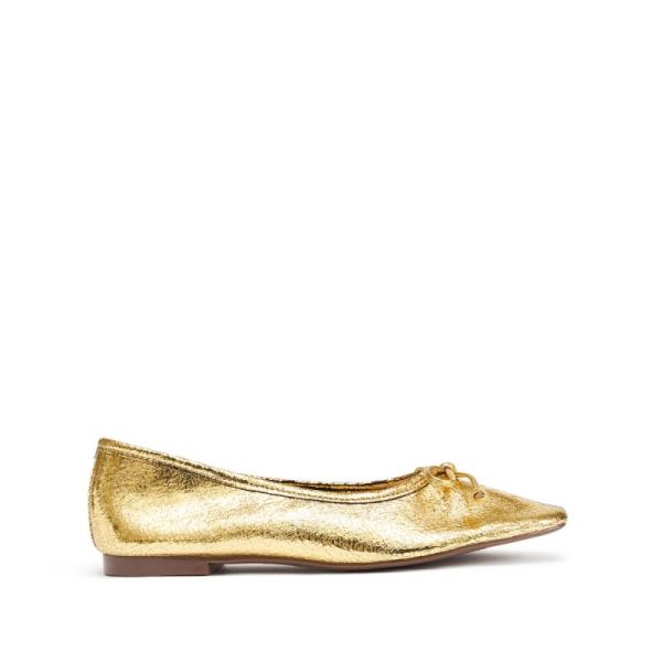 Schutz | Arissa Ballet Flat with Bow Tie Detail in Metallic -Gold - Click Image to Close