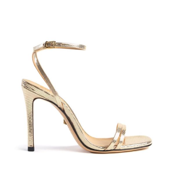 Schutz | Altina Sandal in Lizard Effect Metallic Leather -Platina Gold - Click Image to Close