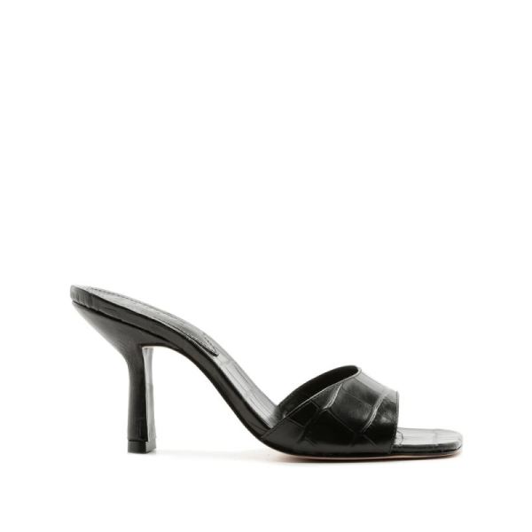 Schutz | Posseni Sandal in Crocodile Effect Leather -Black