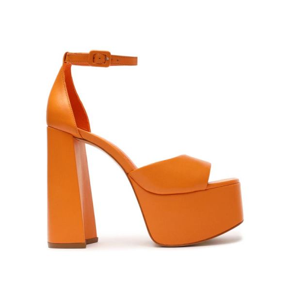 Schutz | Lenne Nappa Leather Sandal-Bright Tangerine