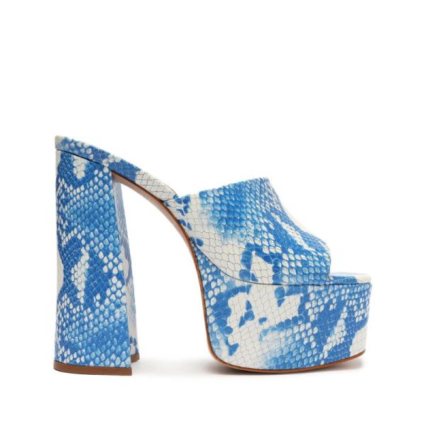 Schutz | Darah Snake-Embossed Leather Sandal-Blue Snake - Click Image to Close