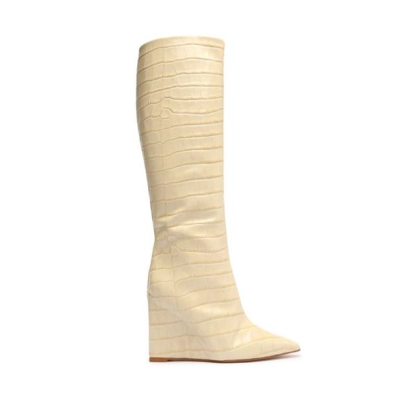 Schutz | Asya Up Crocodile-Embossed Leather Boot-Eggshell