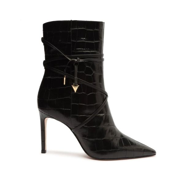 Schutz | Vini Crocodile-Embossed Leather Bootie-Black