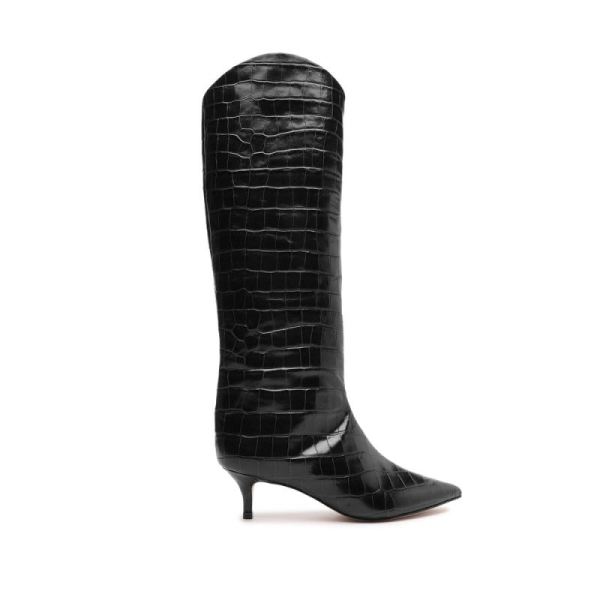 Schutz | Maryana Lo Crocodile-Embossed Leather Boot-Black