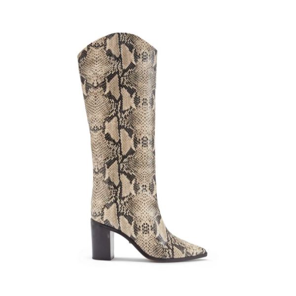 Schutz | Analeah Pointed Toe Block Heel Boot in Snake Print -Natural Snake - Click Image to Close