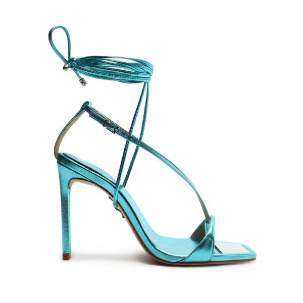 Schutz | Vikki Metallic Leather Sandal-Turquesa - Click Image to Close