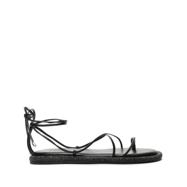 Schutz | Kittie Leather Sandal with Ultra-thin Straps in Black-Black