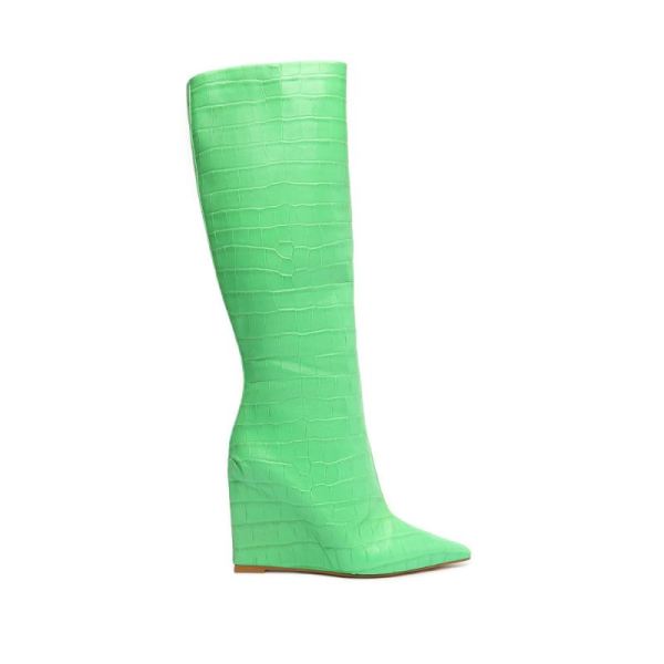 Schutz | Asya Up Crocodile-Embossed Leather Boot-Gianni Green - Click Image to Close