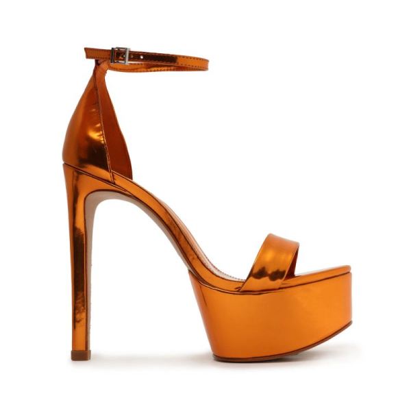 Schutz | Cadey-Lee Platform Specchio Leather Sandal-Orange - Click Image to Close