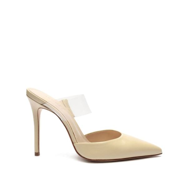 Schutz | Sionne Vinyl and Leather Mule: Stilletto Heel -Eggshell - Click Image to Close