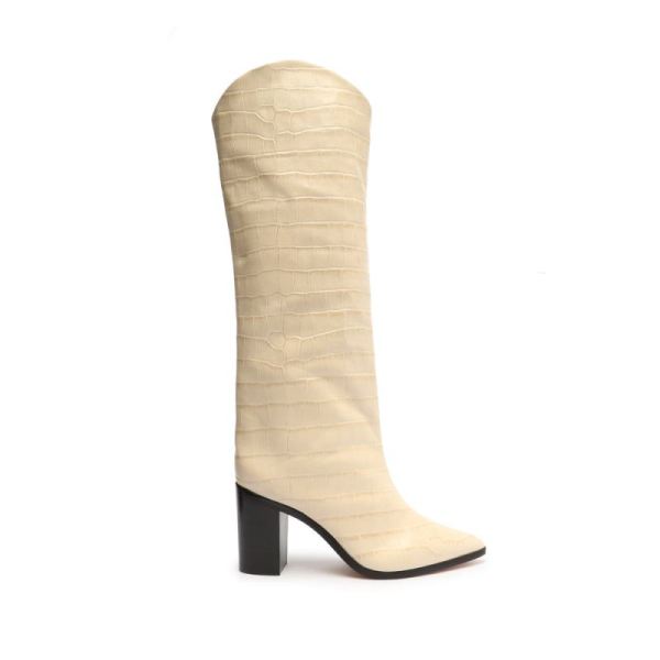 Schutz | Analeah Crocodile-Embossed Leather Boot-Eggshell