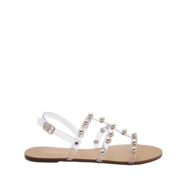 Schutz | Yarin Flat Sandal in Clear Vinyl with Studs -Clear