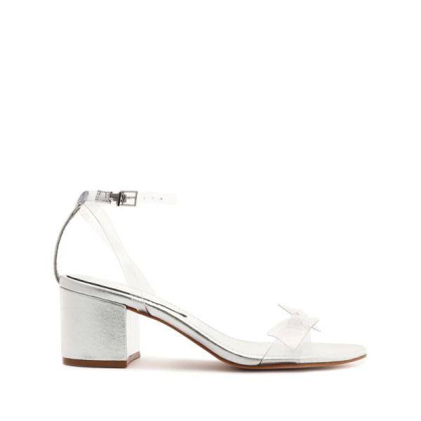 Schutz | Elyda Mid Block Sandal-Silver - Click Image to Close