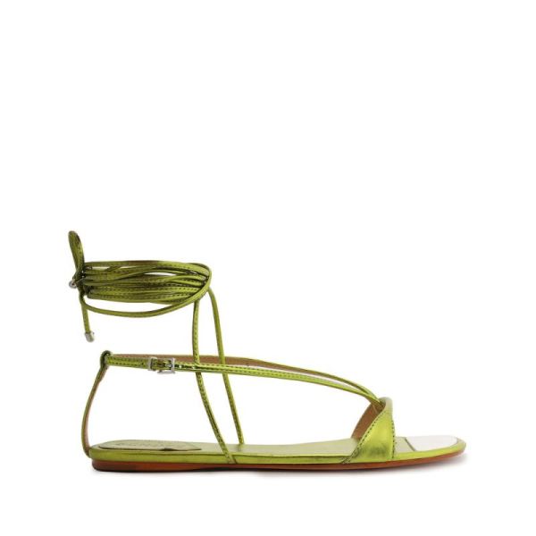 Schutz | Vikki Flat Metallic Leather Sandal-Green Yellow