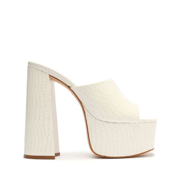 Schutz | Darah Crocodile-Embossed Leather Sandal-White - Click Image to Close