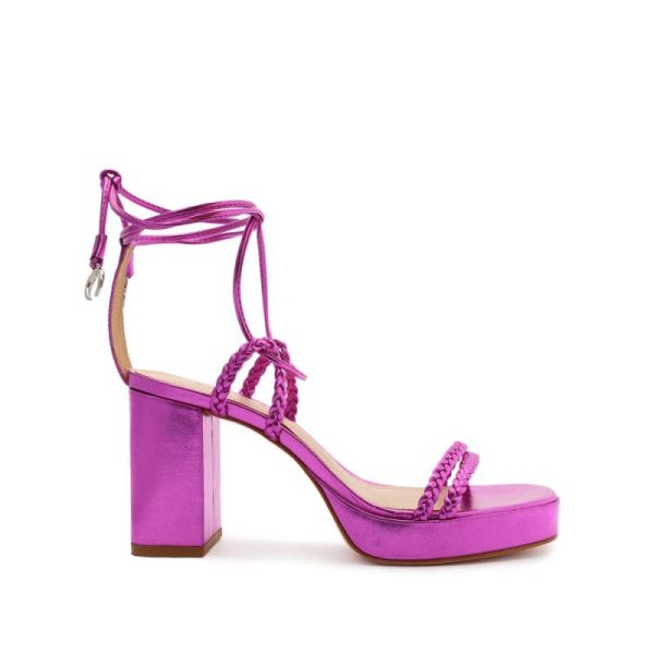 Schutz | Lunah Metallic Nappa Sandal-Bright Violet - Click Image to Close