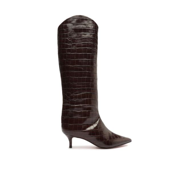 Schutz | Maryana Lo Crocodile-Embossed Leather Boot-Dark Chocolate