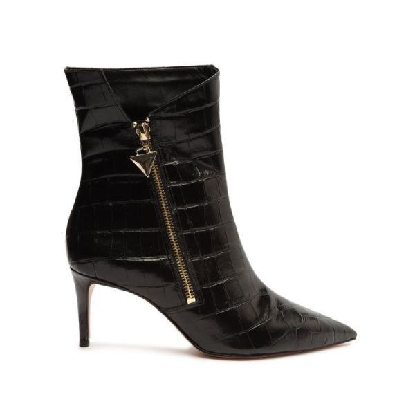 Schutz | Van Crocodile-Embossed Leather Bootie-Black