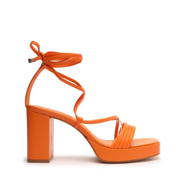 Schutz | Glenna Platform Leather Sandal-Bright Tangerine - Click Image to Close