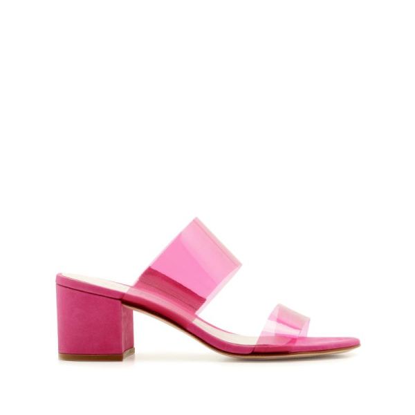 Schutz | Victorie Mid-Heeled Colored Vinyl Sandal -Vibrant Pink - Click Image to Close