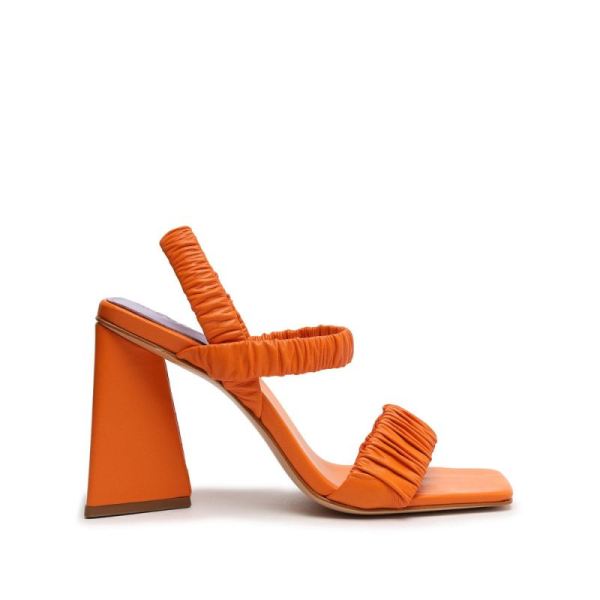 Schutz | Lirah Nappa Leather Sandal-Bright Tangerine - Click Image to Close