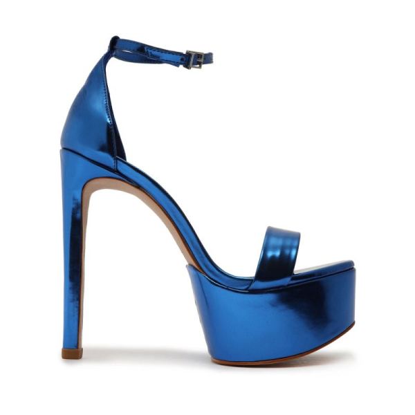 Schutz | Cadey-Lee Platform Specchio Leather Sandal-Blue Snake