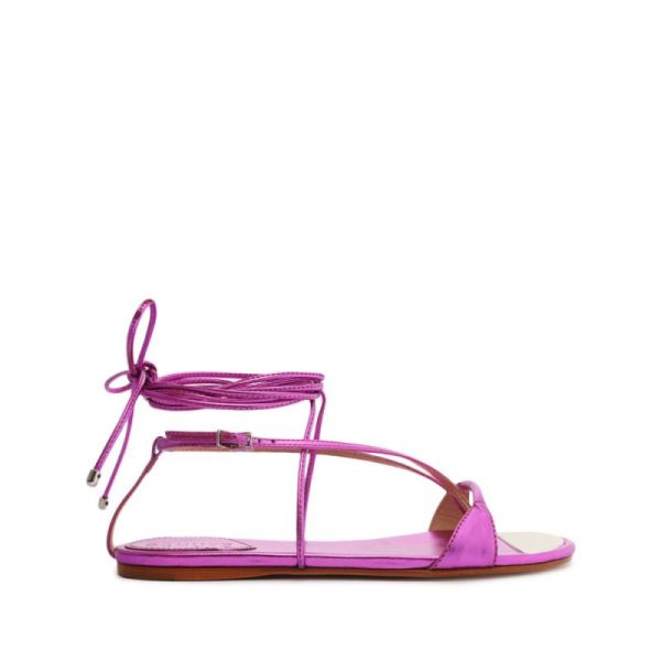 Schutz | Vikki Flat Metallic Leather Sandal-Bright Violet - Click Image to Close