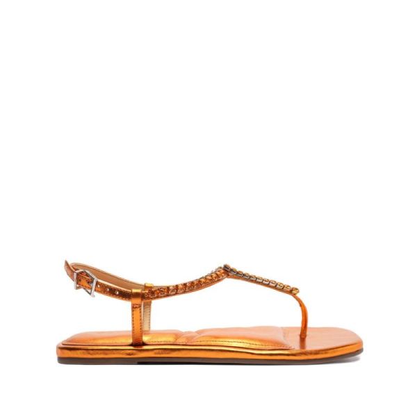 Schutz | Groove Metallic Leather Flat-Orange