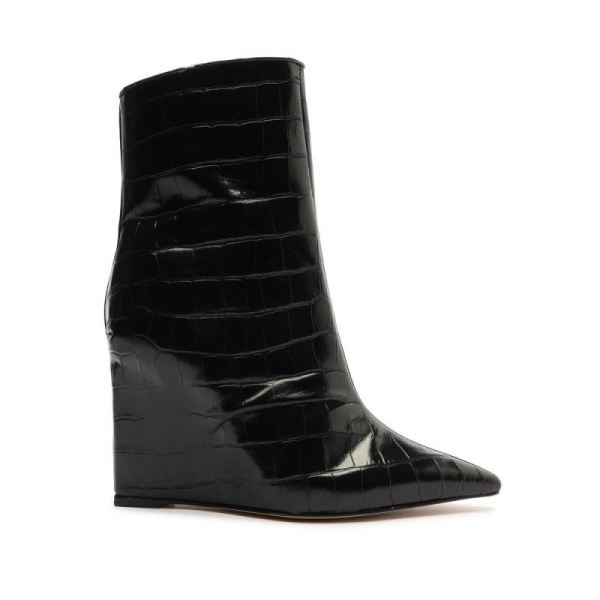 Schutz | Asya Crocodile-Embossed Leather Bootie-Black