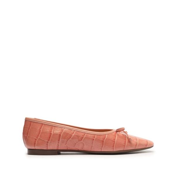 Schutz | Arissa Crocodile Embossed Leather Flat-Quartz Pink - Click Image to Close