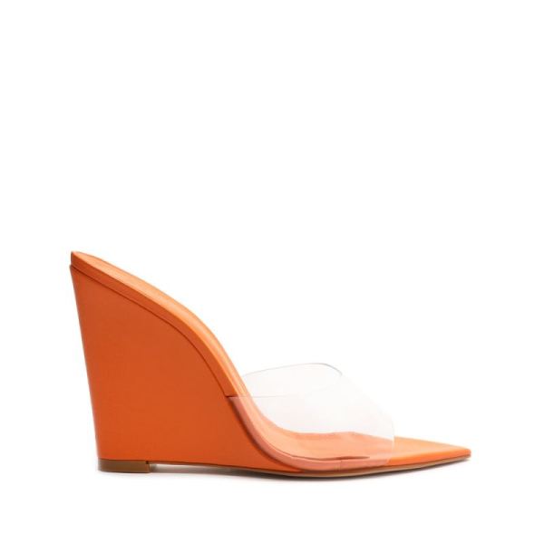 Schutz | Luci Vinyl&Nappa Leather Sandal-Bright Tangerine - Click Image to Close