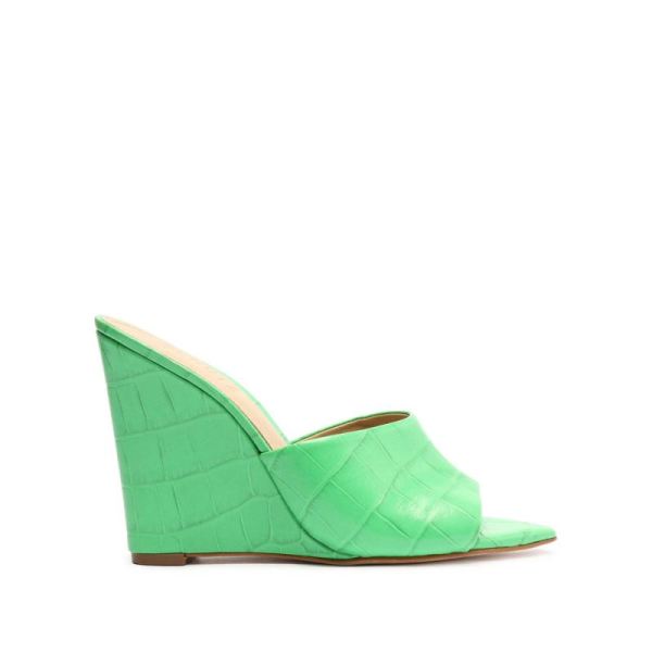 Schutz | Luci Crocodile-Embossed Leather Sandal-Gianni Green - Click Image to Close