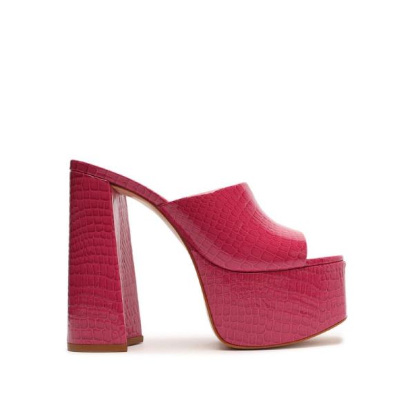 Schutz | Darah Crocodile-Embossed Leather Sandal-Hot Pink - Click Image to Close