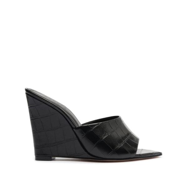 Schutz | Luci Crocodile-Embossed Leather Sandal-Black