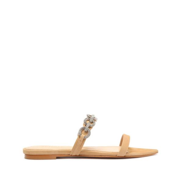 Schutz | Elisah Nubuck Flat Sandal-Light Nude - Click Image to Close