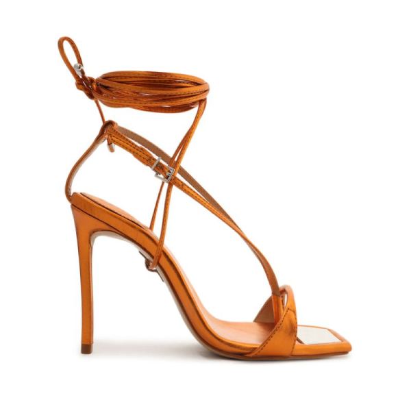 Schutz | Vikki Metallic Leather Sandal-Orange - Click Image to Close