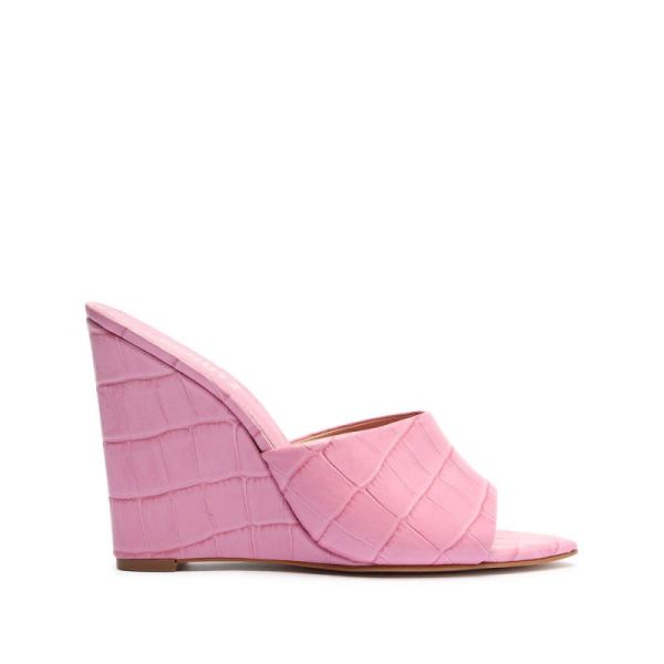 Schutz | Luci Crocodile-Embossed Leather Sandal-Club Rose